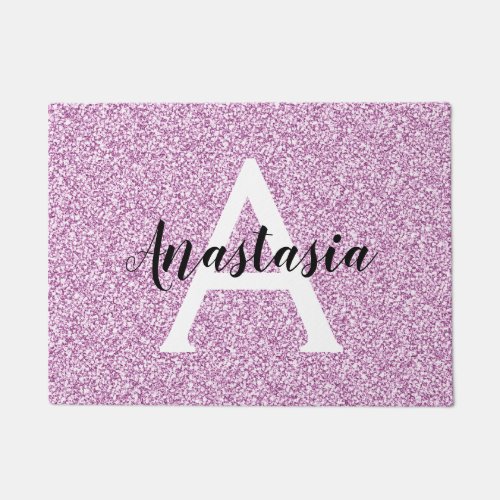 Girly Glam Purple Glitter Sparkles Monogram Name Doormat