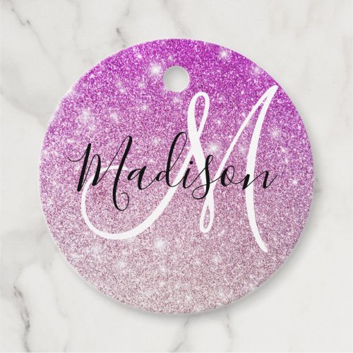 Girly  Glam Purple Glitter Sparkles Monogram Name Favor Tags