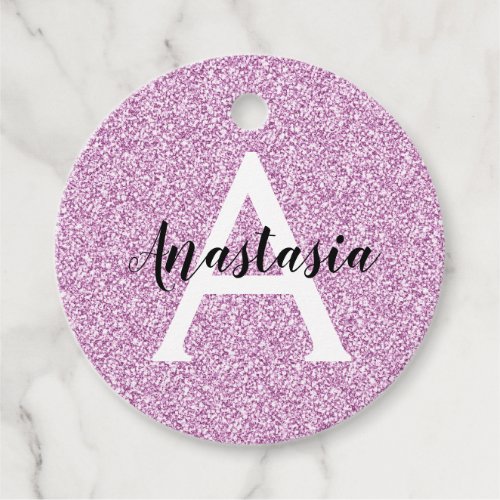 Girly Glam Purple Glitter Sparkles Monogram Name Favor Tags