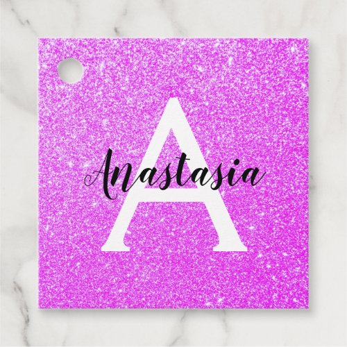 Girly Glam Purple Glitter Sparkles Monogram Name Favor Tags