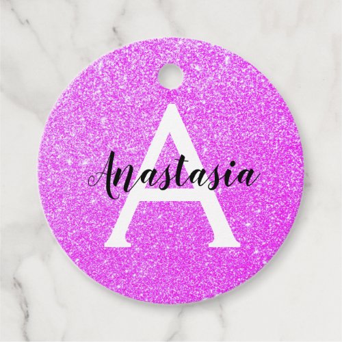 Girly Glam Purple Glitter Sparkles Monogram Name Favor Tags