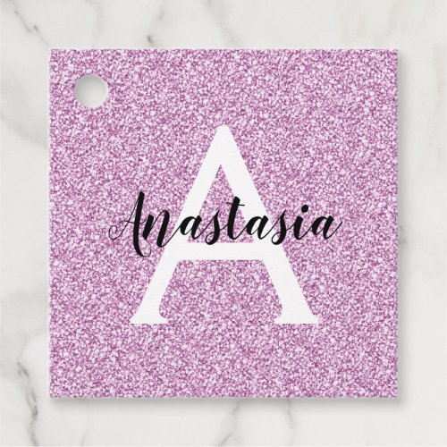 Girly Glam Purple Glitter Sparkles Monogram Name Favor Tags