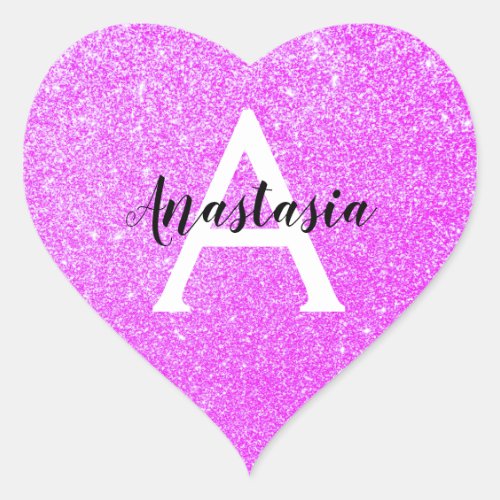 Girly Glam Purple Glitter Sparkles Monogram Name Heart Sticker