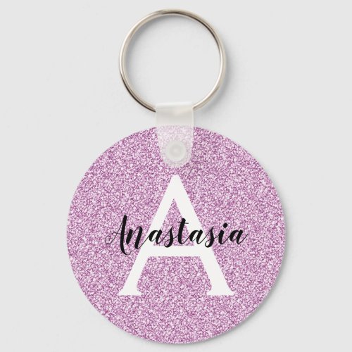 Girly Glam Purple Glitter Sparkles Monogram Name Keychain