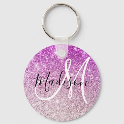 Girly  Glam Purple Glitter Sparkles Monogram Name Keychain