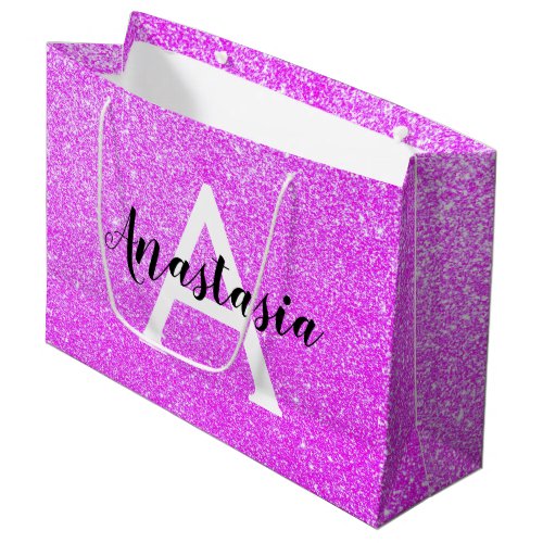 Girly Glam Purple Glitter Sparkles Monogram Name Large Gift Bag