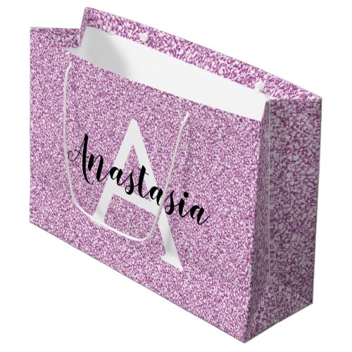Girly Glam Purple Glitter Sparkles Monogram Name Large Gift Bag