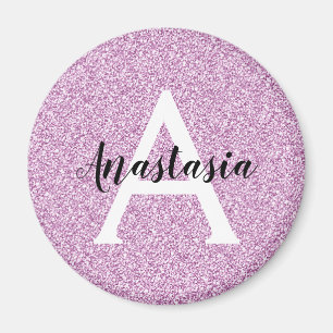 Girly Glam Purple Glitter Sparkles Monogram Name Magnet
