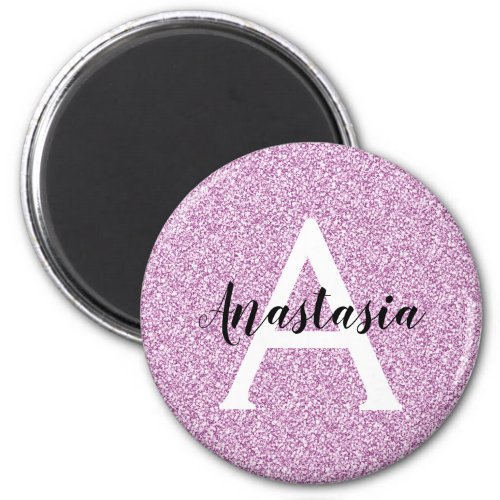 Girly Glam Purple Glitter Sparkles Monogram Name Magnet