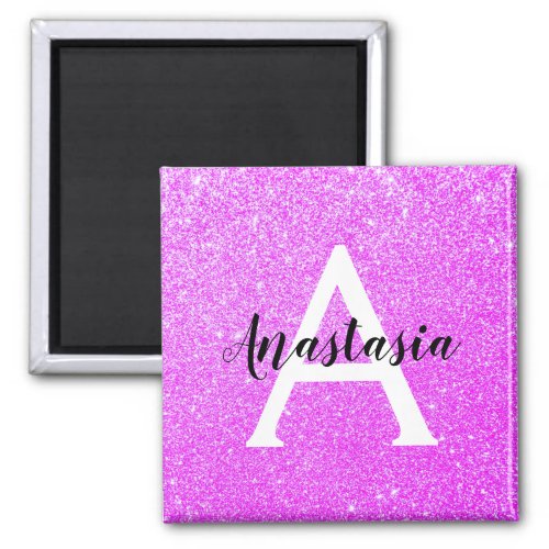 Girly Glam Purple Glitter Sparkles Monogram Name Magnet