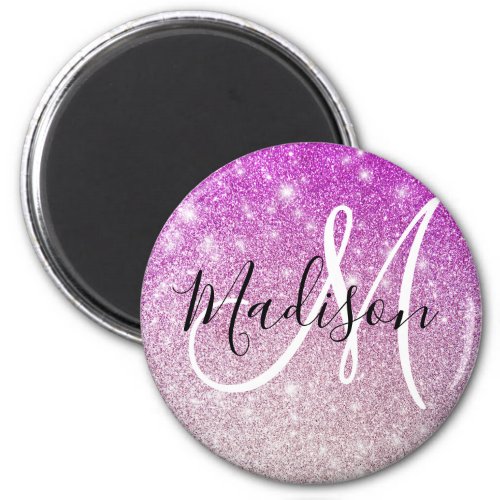Girly  Glam Purple Glitter Sparkles Monogram Name Magnet