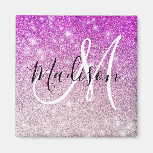 Girly & Glam Purple Glitter Sparkles Monogram Name Magnet