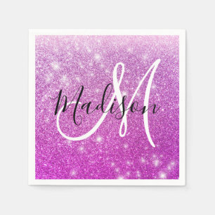 Girly & Glam Purple Glitter Sparkles Monogram Name Napkins