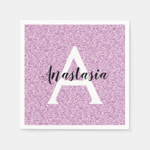 Girly Glam Purple Glitter Sparkles Monogram Name Napkins