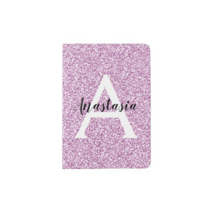 Girly Glam Purple Glitter Sparkles Monogram Name Passport Holder