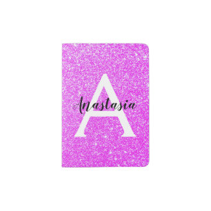 Girly Glam Purple Glitter Sparkles Monogram Name Passport Holder