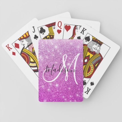 Girly  Glam Purple Glitter Sparkles Monogram Name Poker Cards