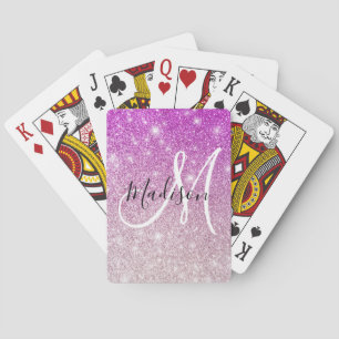 Girly & Glam Purple Glitter Sparkles Monogram Name Poker Cards