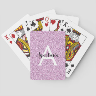 Girly Glam Purple Glitter Sparkles Monogram Name Poker Cards