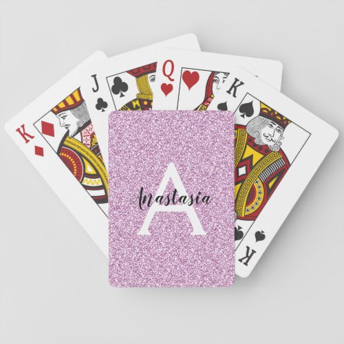 Girly Glam Purple Glitter Sparkles Monogram Name Poker Cards