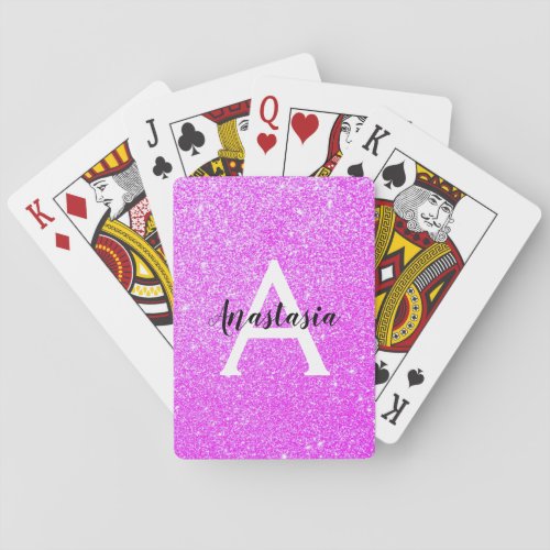 Girly Glam Purple Glitter Sparkles Monogram Name Poker Cards