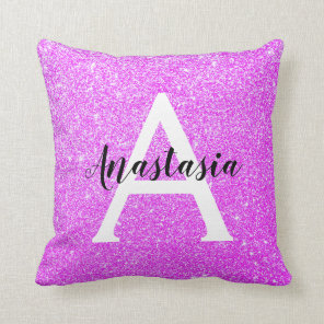 Girly Glam Purple Glitter Sparkles Monogram Name Throw Pillow