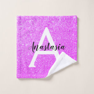 Girly Glam Purple Glitter Sparkles Monogram Name Wash Cloth