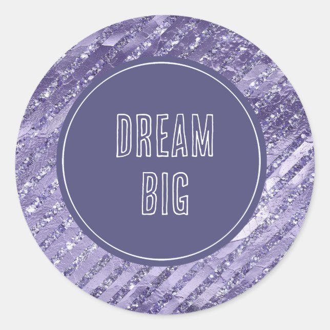 Girly Glam Purple Glitter Stripes  Classic Round Sticker (Front)