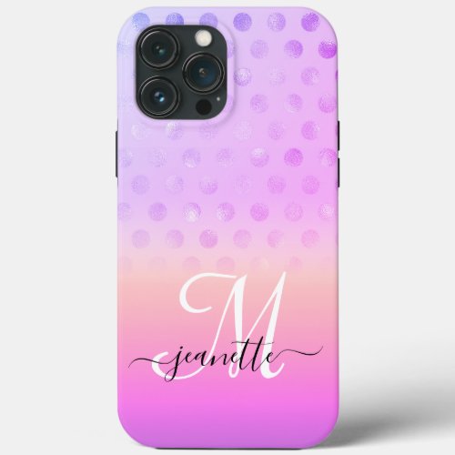 Girly Glam Purple Glittery Dots iPhone 13 Pro Max Case