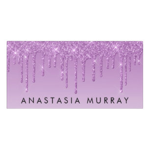 Girly & Glam Purple Lilac Glitter Drips Name Door Sign