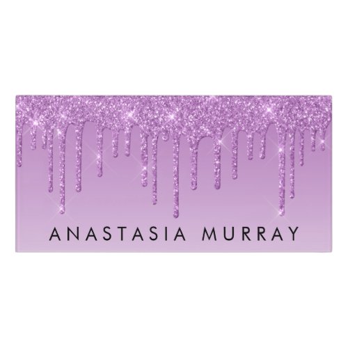 Girly  Glam Purple Lilac Glitter Drips Name Door Sign