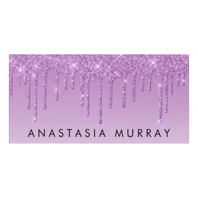 Girly & Glam Purple Lilac Glitter Drips Name Door Sign (Classic Front)