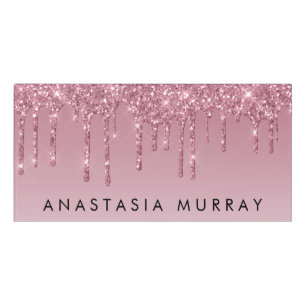Girly & Glam Purple Rose Gold Glitter Drips Name Door Sign
