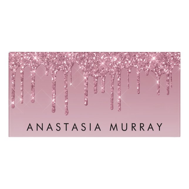 Girly & Glam Purple Rose Gold Glitter Drips Name Door Sign (Classic Front)