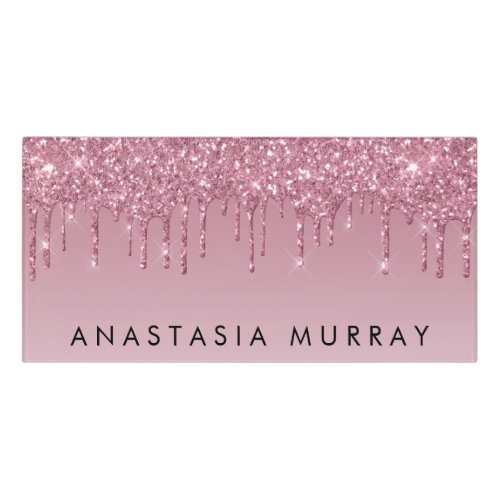 Girly  Glam Purple Rose Gold Glitter Drips Name Door Sign