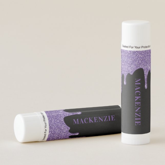 Girly Glam Purple Sparkle Glitter Drips Lip Balm (Front)