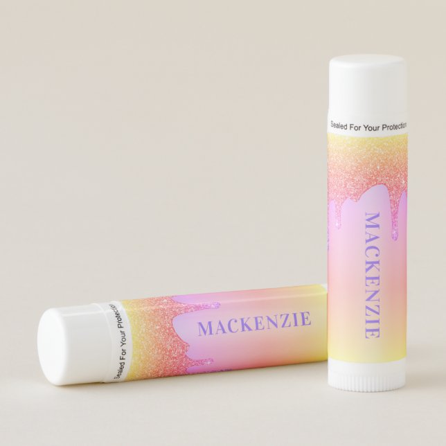 Girly Glam Rainbow Sparkle Glitter Drips Lip Balm (Front)