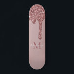 Girly Glam Rose Gold Dripping Glitter Monogram Skateboard<br><div class="desc">Girly Rose Gold Sparkle Glitter Drips Monogram Skateboard with fashion faux blush pink/rose gold glitter drips on a chic background with your custom monogram and name. Great for anyone who loves the luxury glam lifestyle. Perfect for your luxury esthetic! You're dripping in luxury - show it! Please contact us at...</div>