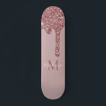 Girly Glam Rose Gold Dripping Glitter Monogram Skateboard<br><div class="desc">Girly Rose Gold Sparkle Glitter Drips Monogram Skateboard with fashion faux blush pink/rose gold glitter drips on a chic background with your custom monogram and name. Great for anyone who loves the luxury glam lifestyle. Perfect for your luxury esthetic! You're dripping in luxury - show it! Please contact us at...</div>