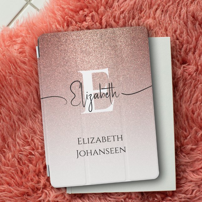 Girly Glam Rose Gold Glitter Elegant Monogram Name iPad Mini Cover (Creator Uploaded)