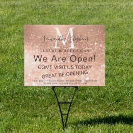 Girly Glam Rose Gold Glitter Hair SPA Salon Yard Sign