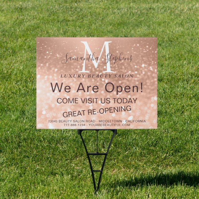 Girly Glam Rose Gold Glitter Hair SPA Salon Yard Sign (Insitu)