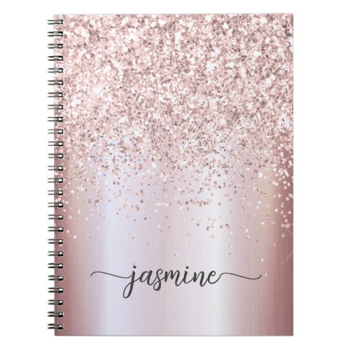 Girly Glam Rose Gold Glitter Monogram Name Script  Notebook