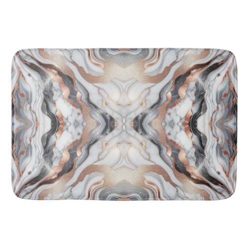 Girly Glam Rose Gold Silver  White Marble  Bath Mat