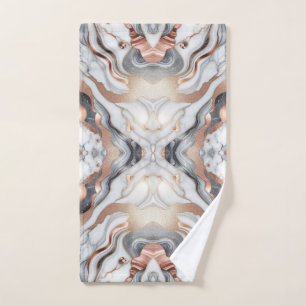 Girly Glam Rose Gold Silver & White Marble Bath Towel Set