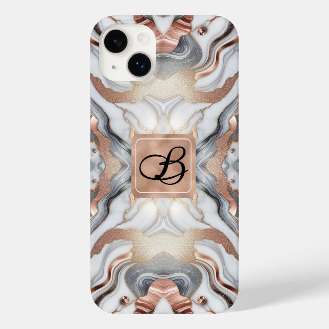 Girly Glam Rose Gold Silver & White Marble  Case-Mate iPhone Case (Back)