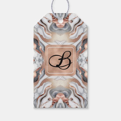 Girly Glam Rose Gold Silver  White Marble Initial Gift Tags