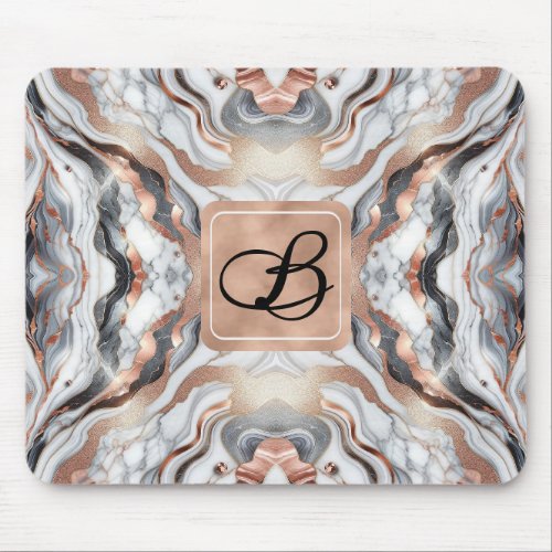 Girly Glam Rose Gold Silver  White Marble  Mouse Pad