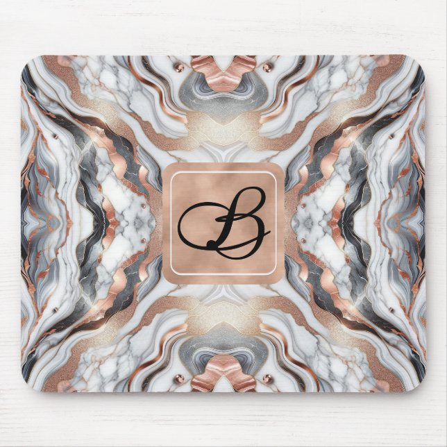 Girly Glam Rose Gold Silver & White Marble  Mouse Pad (Front)
