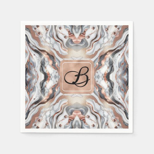 Girly Glam Rose Gold Silver  White Marble  Napkins